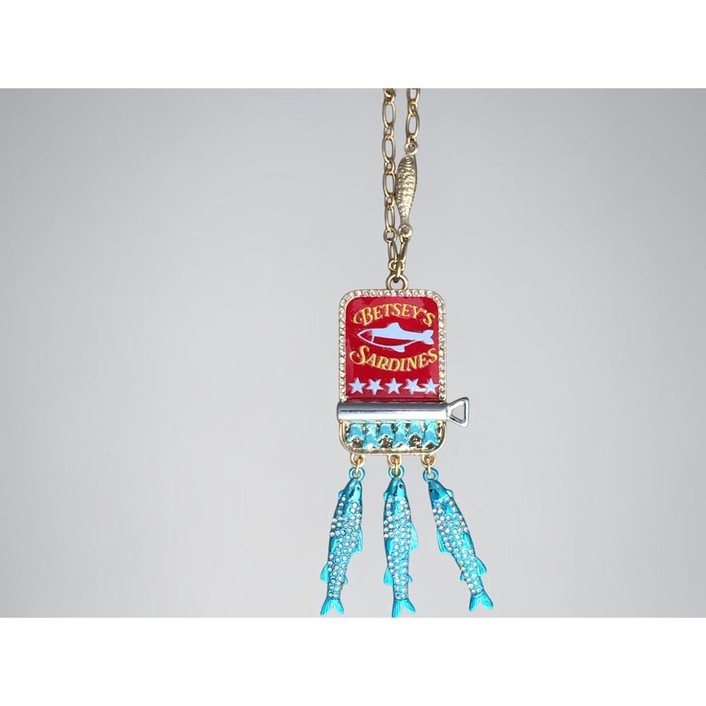 Betsey Johnson Sardine Necklace Gold Tone Crystal Fish Pendant Beach - Picture 2 of 6